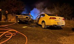 Kafa kafaya çarpışan otomobiller alev aldı: 2 yaralı.