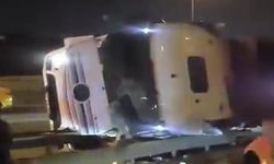 Virajı alamayan yonga yüklü tır devrildi
