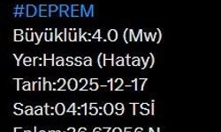 Hatay'da gece saatlerinde korkutan deprem