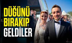 Gelinlik ve damatlıkla Erdoğan'ı karşıladılar.