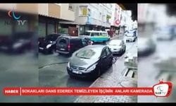 SOKAKLARI DANS EDEREK TEMİZLEYEN İŞÇİNİN  ANLARI KAMERADA