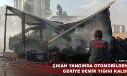 KAHRAMANMARAŞ'TA ÇIKAN YANGINDA OTOMOBİLDEN GERİYE DEMİR YIĞINI KALDI