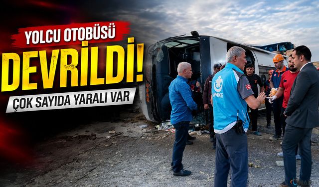 Kırıkkale'de yolcu otobüsü devrildi.