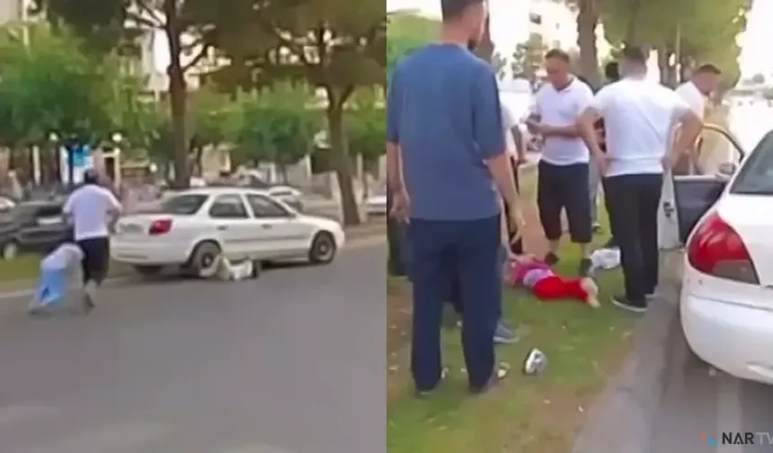 Babalarıyla yolun karşısına geçen çocuklara otomobil çarptı.