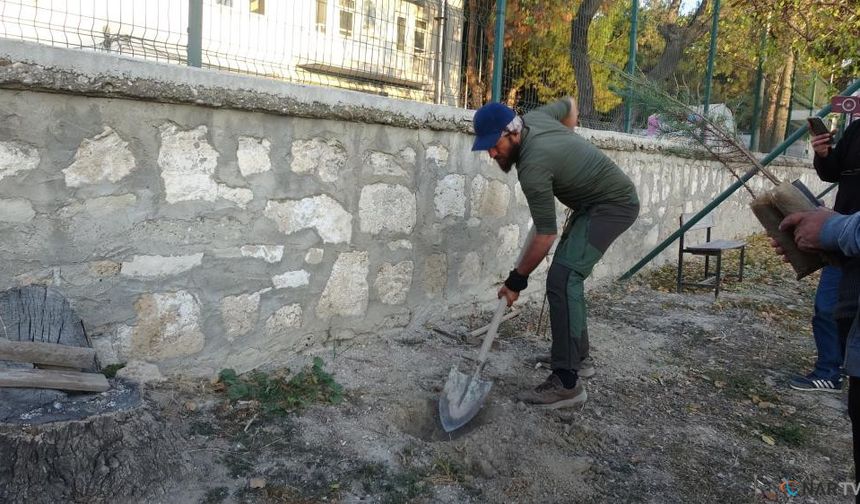 Köpeği ile birlikte tüm Türkiye'yi gezip fidan dikiyor.