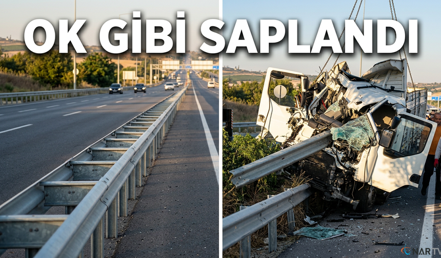 Çanakkale'de kamyon bariyerlere ok gibi saplandı