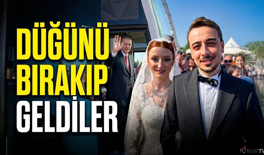 Gelinlik ve damatlıkla Erdoğan'ı karşıladılar.