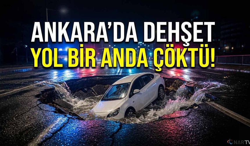 Yol çöktü, onlarca araç mahsur kaldı.