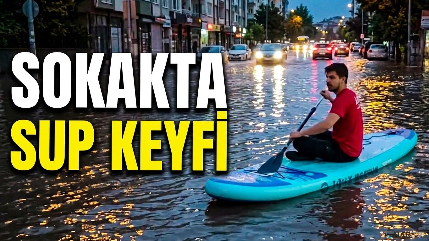 Sokaklar göle döndü: SUP’la gezdi