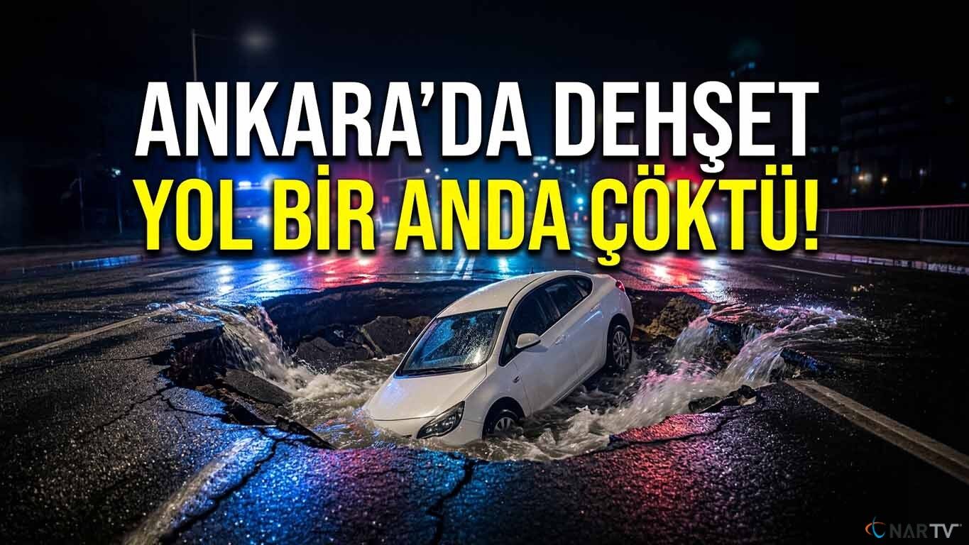 Yol çöktü, onlarca araç mahsur kaldı.